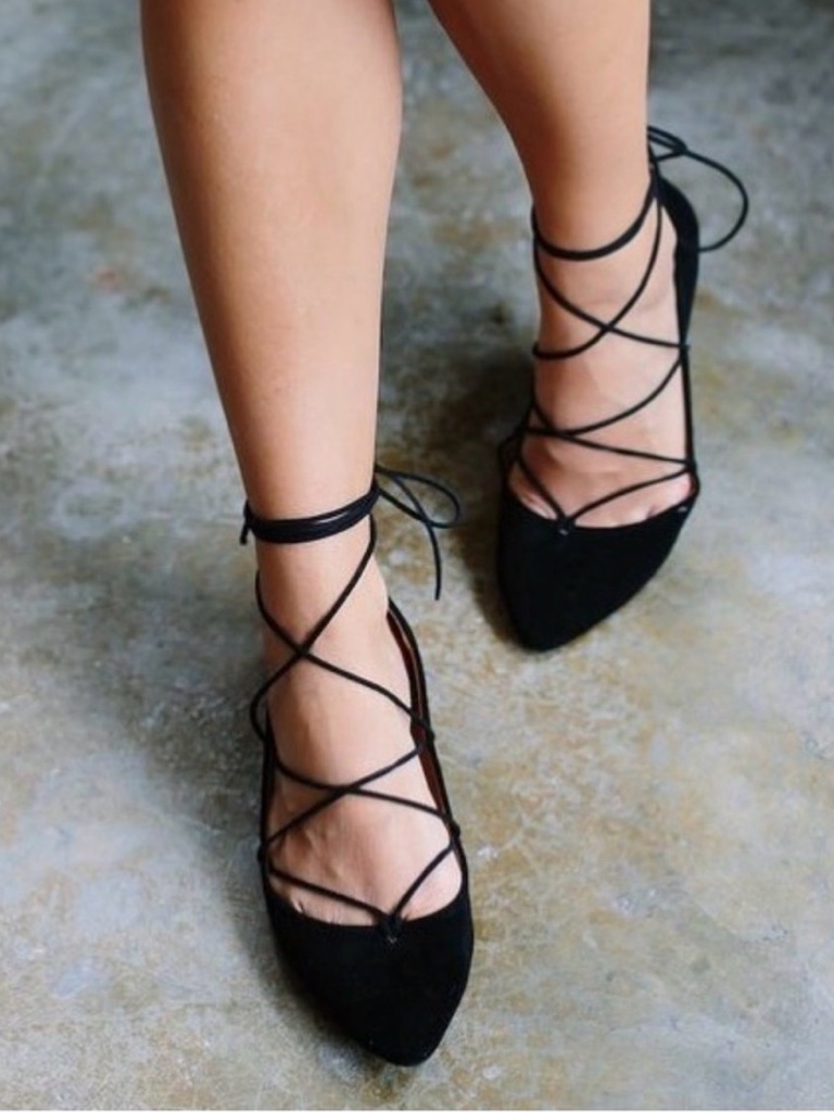 All Black Blue Suede Ballet Flats